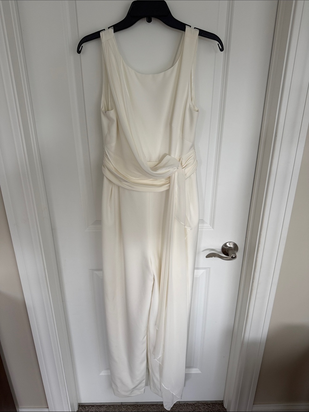 Eliza J white romper with draped fabric